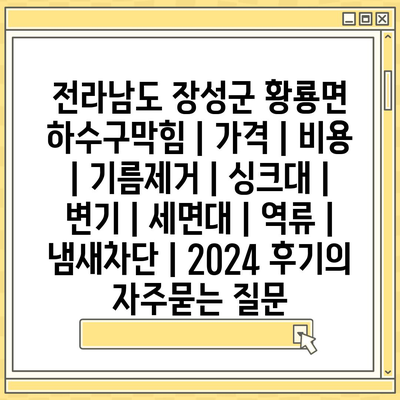 전라남도 장성군 황룡면 하수구막힘 | 가격 | 비용 | 기름제거 | 싱크대 | 변기 | 세면대 | 역류 | 냄새차단 | 2024 후기