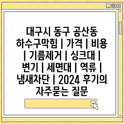 대구시 동구 공산동 하수구막힘 | 가격 | 비용 | 기름제거 | 싱크대 | 변기 | 세면대 | 역류 | 냄새차단 | 2024 후기