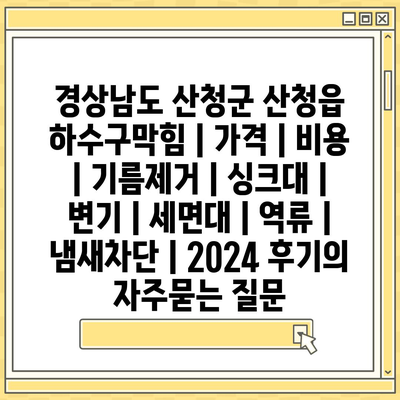 경상남도 산청군 산청읍 하수구막힘 | 가격 | 비용 | 기름제거 | 싱크대 | 변기 | 세면대 | 역류 | 냄새차단 | 2024 후기