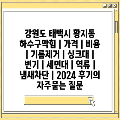 강원도 태백시 황지동 하수구막힘 | 가격 | 비용 | 기름제거 | 싱크대 | 변기 | 세면대 | 역류 | 냄새차단 | 2024 후기