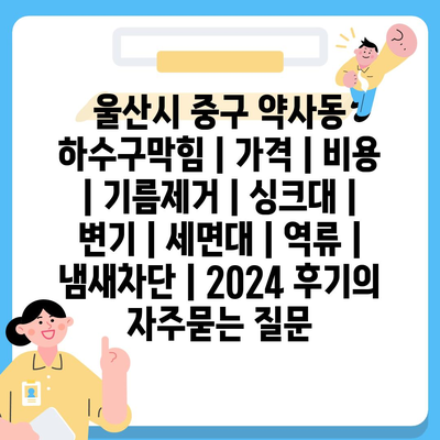 울산시 중구 약사동 하수구막힘 | 가격 | 비용 | 기름제거 | 싱크대 | 변기 | 세면대 | 역류 | 냄새차단 | 2024 후기