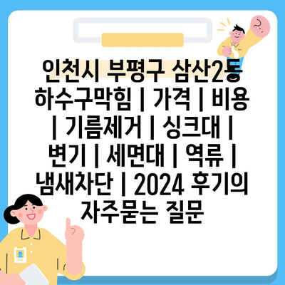 인천시 부평구 삼산2동 하수구막힘 | 가격 | 비용 | 기름제거 | 싱크대 | 변기 | 세면대 | 역류 | 냄새차단 | 2024 후기