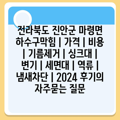 전라북도 진안군 마령면 하수구막힘 | 가격 | 비용 | 기름제거 | 싱크대 | 변기 | 세면대 | 역류 | 냄새차단 | 2024 후기