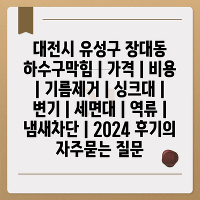 대전시 유성구 장대동 하수구막힘 | 가격 | 비용 | 기름제거 | 싱크대 | 변기 | 세면대 | 역류 | 냄새차단 | 2024 후기