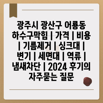 광주시 광산구 어룡동 하수구막힘 | 가격 | 비용 | 기름제거 | 싱크대 | 변기 | 세면대 | 역류 | 냄새차단 | 2024 후기