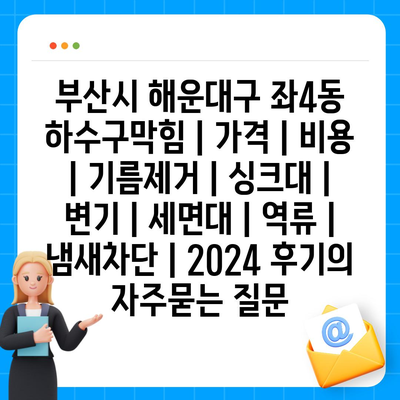 부산시 해운대구 좌4동 하수구막힘 | 가격 | 비용 | 기름제거 | 싱크대 | 변기 | 세면대 | 역류 | 냄새차단 | 2024 후기