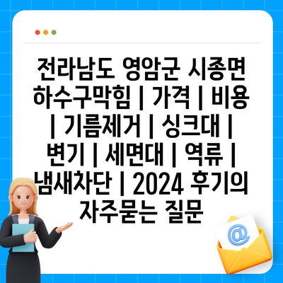 전라남도 영암군 시종면 하수구막힘 | 가격 | 비용 | 기름제거 | 싱크대 | 변기 | 세면대 | 역류 | 냄새차단 | 2024 후기