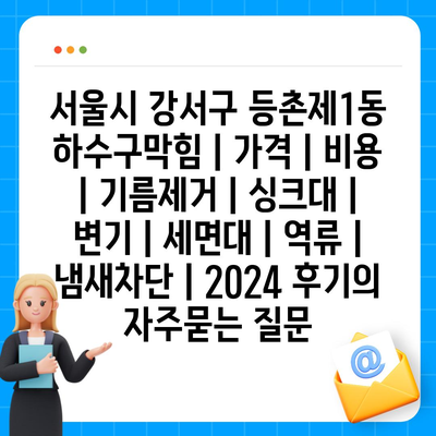 서울시 강서구 등촌제1동 하수구막힘 | 가격 | 비용 | 기름제거 | 싱크대 | 변기 | 세면대 | 역류 | 냄새차단 | 2024 후기