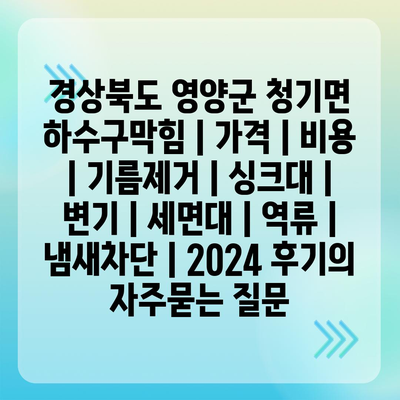 경상북도 영양군 청기면 하수구막힘 | 가격 | 비용 | 기름제거 | 싱크대 | 변기 | 세면대 | 역류 | 냄새차단 | 2024 후기