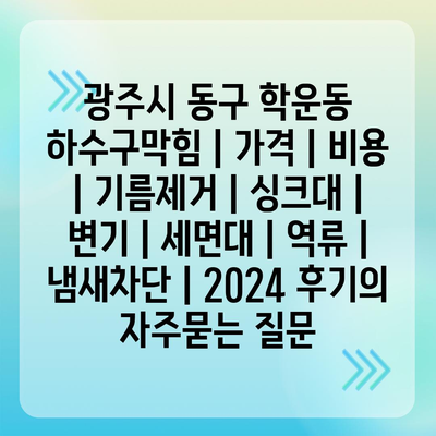 광주시 동구 학운동 하수구막힘 | 가격 | 비용 | 기름제거 | 싱크대 | 변기 | 세면대 | 역류 | 냄새차단 | 2024 후기