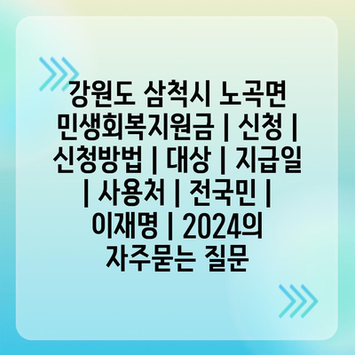 강원도 삼척시 노곡면 민생회복지원금 | 신청 | 신청방법 | 대상 | 지급일 | 사용처 | 전국민 | 이재명 | 2024