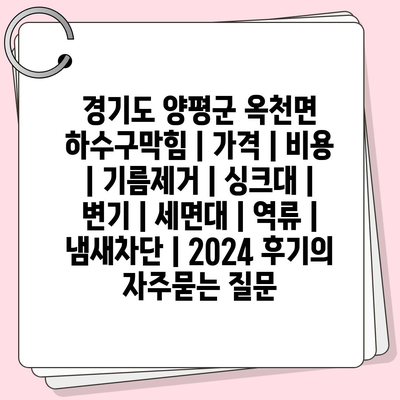 경기도 양평군 옥천면 하수구막힘 | 가격 | 비용 | 기름제거 | 싱크대 | 변기 | 세면대 | 역류 | 냄새차단 | 2024 후기