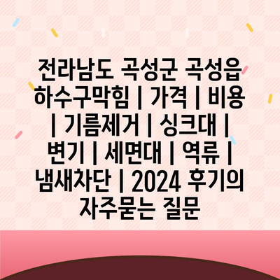 전라남도 곡성군 곡성읍 하수구막힘 | 가격 | 비용 | 기름제거 | 싱크대 | 변기 | 세면대 | 역류 | 냄새차단 | 2024 후기