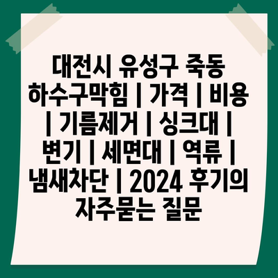 대전시 유성구 죽동 하수구막힘 | 가격 | 비용 | 기름제거 | 싱크대 | 변기 | 세면대 | 역류 | 냄새차단 | 2024 후기