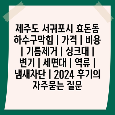 제주도 서귀포시 효돈동 하수구막힘 | 가격 | 비용 | 기름제거 | 싱크대 | 변기 | 세면대 | 역류 | 냄새차단 | 2024 후기