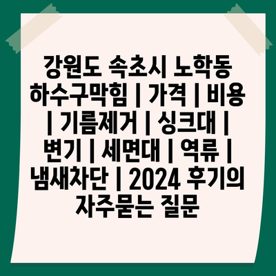 강원도 속초시 노학동 하수구막힘 | 가격 | 비용 | 기름제거 | 싱크대 | 변기 | 세면대 | 역류 | 냄새차단 | 2024 후기