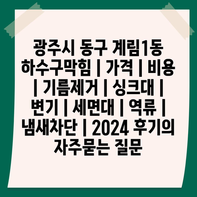 광주시 동구 계림1동 하수구막힘 | 가격 | 비용 | 기름제거 | 싱크대 | 변기 | 세면대 | 역류 | 냄새차단 | 2024 후기