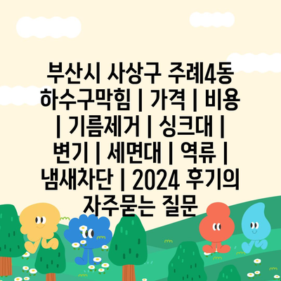 부산시 사상구 주례4동 하수구막힘 | 가격 | 비용 | 기름제거 | 싱크대 | 변기 | 세면대 | 역류 | 냄새차단 | 2024 후기