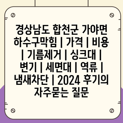 경상남도 합천군 가야면 하수구막힘 | 가격 | 비용 | 기름제거 | 싱크대 | 변기 | 세면대 | 역류 | 냄새차단 | 2024 후기