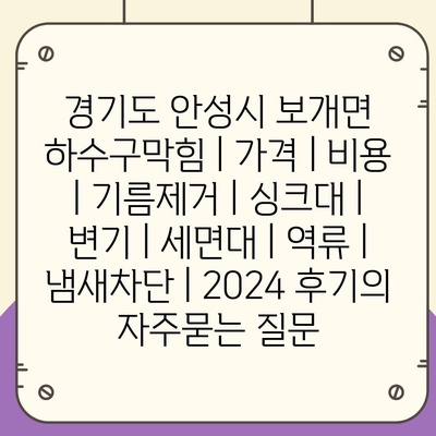 경기도 안성시 보개면 하수구막힘 | 가격 | 비용 | 기름제거 | 싱크대 | 변기 | 세면대 | 역류 | 냄새차단 | 2024 후기