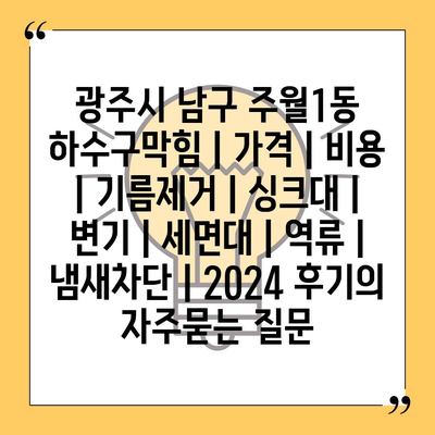 광주시 남구 주월1동 하수구막힘 | 가격 | 비용 | 기름제거 | 싱크대 | 변기 | 세면대 | 역류 | 냄새차단 | 2024 후기