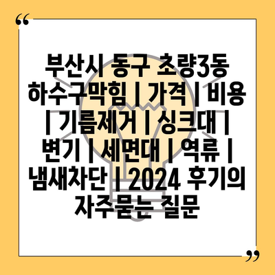 부산시 동구 초량3동 하수구막힘 | 가격 | 비용 | 기름제거 | 싱크대 | 변기 | 세면대 | 역류 | 냄새차단 | 2024 후기