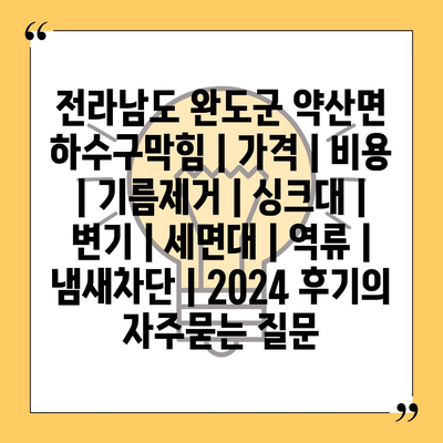 전라남도 완도군 약산면 하수구막힘 | 가격 | 비용 | 기름제거 | 싱크대 | 변기 | 세면대 | 역류 | 냄새차단 | 2024 후기