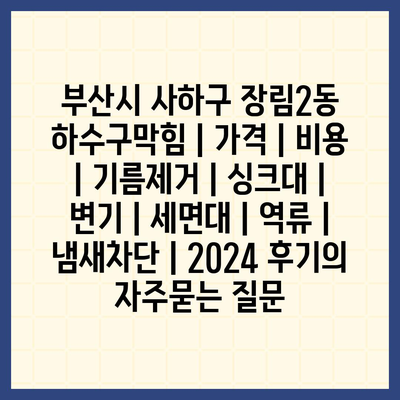 부산시 사하구 장림2동 하수구막힘 | 가격 | 비용 | 기름제거 | 싱크대 | 변기 | 세면대 | 역류 | 냄새차단 | 2024 후기