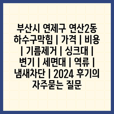 부산시 연제구 연산2동 하수구막힘 | 가격 | 비용 | 기름제거 | 싱크대 | 변기 | 세면대 | 역류 | 냄새차단 | 2024 후기