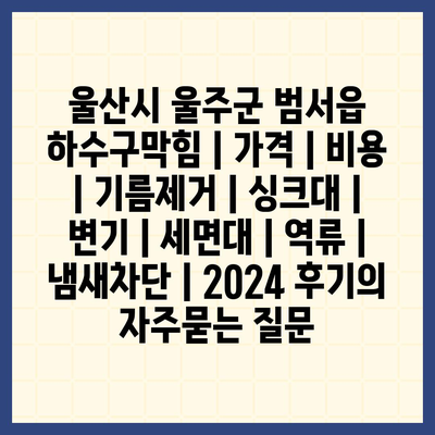 울산시 울주군 범서읍 하수구막힘 | 가격 | 비용 | 기름제거 | 싱크대 | 변기 | 세면대 | 역류 | 냄새차단 | 2024 후기