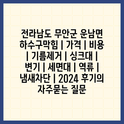 전라남도 무안군 운남면 하수구막힘 | 가격 | 비용 | 기름제거 | 싱크대 | 변기 | 세면대 | 역류 | 냄새차단 | 2024 후기