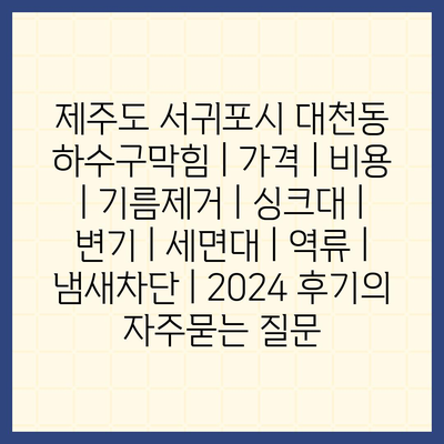 제주도 서귀포시 대천동 하수구막힘 | 가격 | 비용 | 기름제거 | 싱크대 | 변기 | 세면대 | 역류 | 냄새차단 | 2024 후기