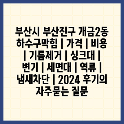 부산시 부산진구 개금2동 하수구막힘 | 가격 | 비용 | 기름제거 | 싱크대 | 변기 | 세면대 | 역류 | 냄새차단 | 2024 후기