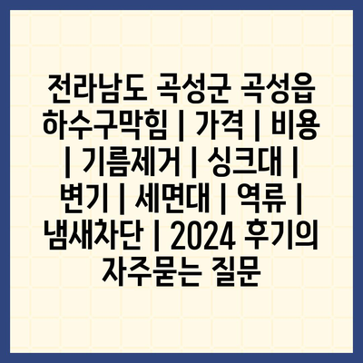 전라남도 곡성군 곡성읍 하수구막힘 | 가격 | 비용 | 기름제거 | 싱크대 | 변기 | 세면대 | 역류 | 냄새차단 | 2024 후기