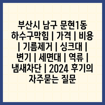 부산시 남구 문현1동 하수구막힘 | 가격 | 비용 | 기름제거 | 싱크대 | 변기 | 세면대 | 역류 | 냄새차단 | 2024 후기