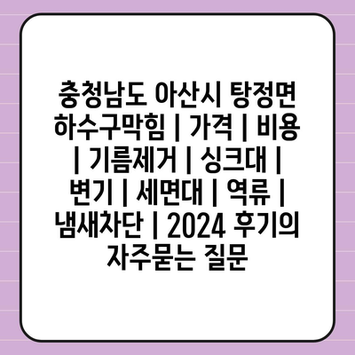 충청남도 아산시 탕정면 하수구막힘 | 가격 | 비용 | 기름제거 | 싱크대 | 변기 | 세면대 | 역류 | 냄새차단 | 2024 후기