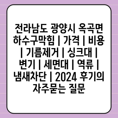 전라남도 광양시 옥곡면 하수구막힘 | 가격 | 비용 | 기름제거 | 싱크대 | 변기 | 세면대 | 역류 | 냄새차단 | 2024 후기