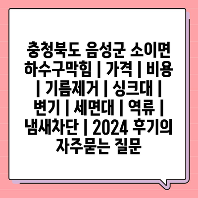 충청북도 음성군 소이면 하수구막힘 | 가격 | 비용 | 기름제거 | 싱크대 | 변기 | 세면대 | 역류 | 냄새차단 | 2024 후기