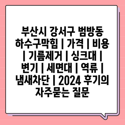 부산시 강서구 범방동 하수구막힘 | 가격 | 비용 | 기름제거 | 싱크대 | 변기 | 세면대 | 역류 | 냄새차단 | 2024 후기