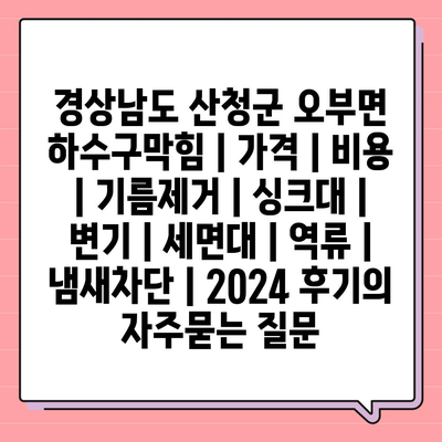 경상남도 산청군 오부면 하수구막힘 | 가격 | 비용 | 기름제거 | 싱크대 | 변기 | 세면대 | 역류 | 냄새차단 | 2024 후기