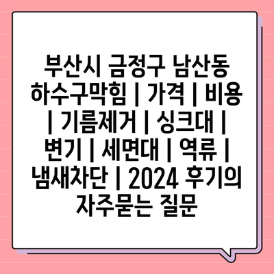 부산시 금정구 남산동 하수구막힘 | 가격 | 비용 | 기름제거 | 싱크대 | 변기 | 세면대 | 역류 | 냄새차단 | 2024 후기