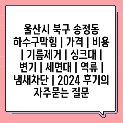 울산시 북구 송정동 하수구막힘 | 가격 | 비용 | 기름제거 | 싱크대 | 변기 | 세면대 | 역류 | 냄새차단 | 2024 후기