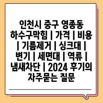 인천시 중구 영종동 하수구막힘 | 가격 | 비용 | 기름제거 | 싱크대 | 변기 | 세면대 | 역류 | 냄새차단 | 2024 후기