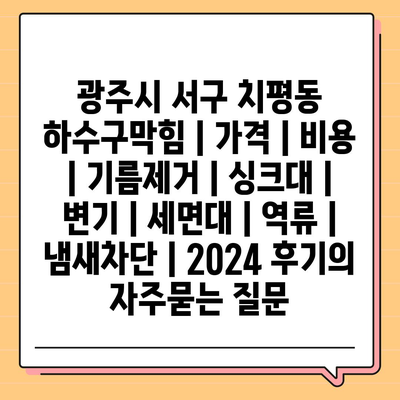 광주시 서구 치평동 하수구막힘 | 가격 | 비용 | 기름제거 | 싱크대 | 변기 | 세면대 | 역류 | 냄새차단 | 2024 후기