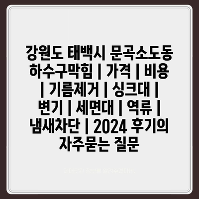 강원도 태백시 문곡소도동 하수구막힘 | 가격 | 비용 | 기름제거 | 싱크대 | 변기 | 세면대 | 역류 | 냄새차단 | 2024 후기