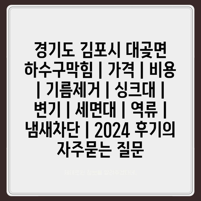 경기도 김포시 대곶면 하수구막힘 | 가격 | 비용 | 기름제거 | 싱크대 | 변기 | 세면대 | 역류 | 냄새차단 | 2024 후기