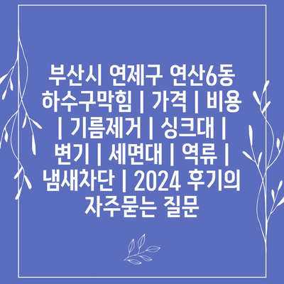 부산시 연제구 연산6동 하수구막힘 | 가격 | 비용 | 기름제거 | 싱크대 | 변기 | 세면대 | 역류 | 냄새차단 | 2024 후기