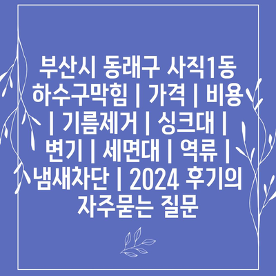 부산시 동래구 사직1동 하수구막힘 | 가격 | 비용 | 기름제거 | 싱크대 | 변기 | 세면대 | 역류 | 냄새차단 | 2024 후기