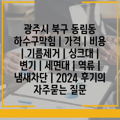 광주시 북구 동림동 하수구막힘 | 가격 | 비용 | 기름제거 | 싱크대 | 변기 | 세면대 | 역류 | 냄새차단 | 2024 후기