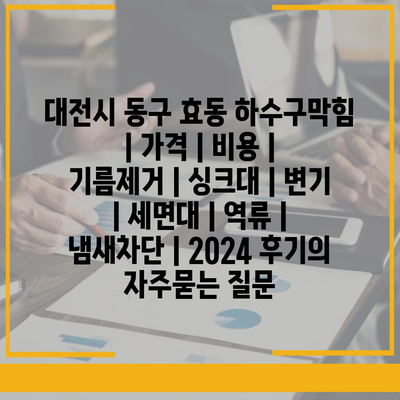 대전시 동구 효동 하수구막힘 | 가격 | 비용 | 기름제거 | 싱크대 | 변기 | 세면대 | 역류 | 냄새차단 | 2024 후기